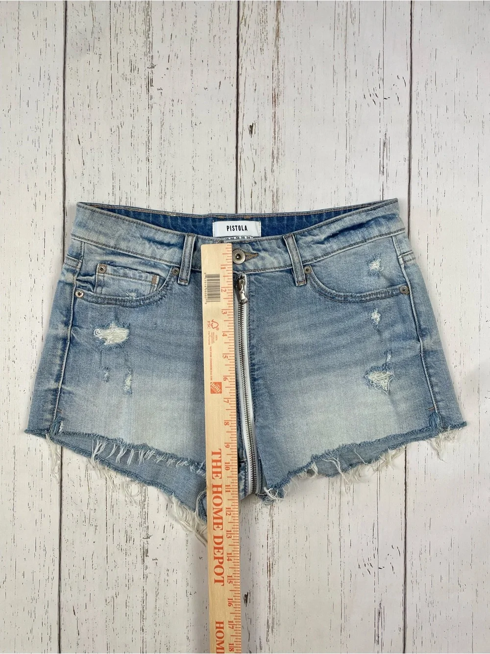 Pistola Denim Winston High Rise Distressed Full Zipper Denim Cut Off Shorts